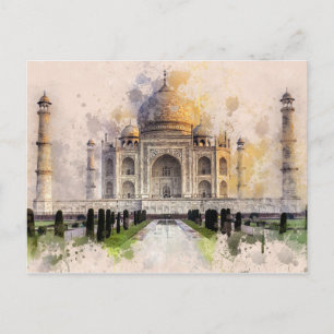 Taj Mahal - Indien - Wasserfarben Postkarte vinta
