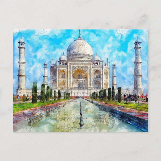 Taj Mahal, Indiens Aquarellfarbenkarte Postkarte (Vorderseite)