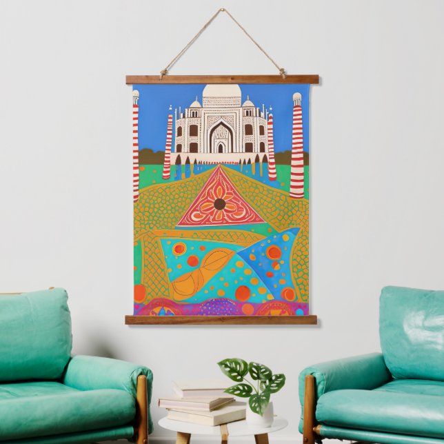 Taj Mahal Malerei Wandteppich Mit Holzrahmen (Wohnzimmer)