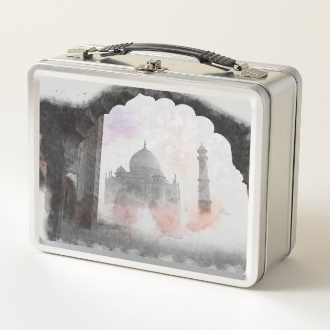 Taj Mahal Postcard Vintage Travel Metall Brotdose (Vorderseite)