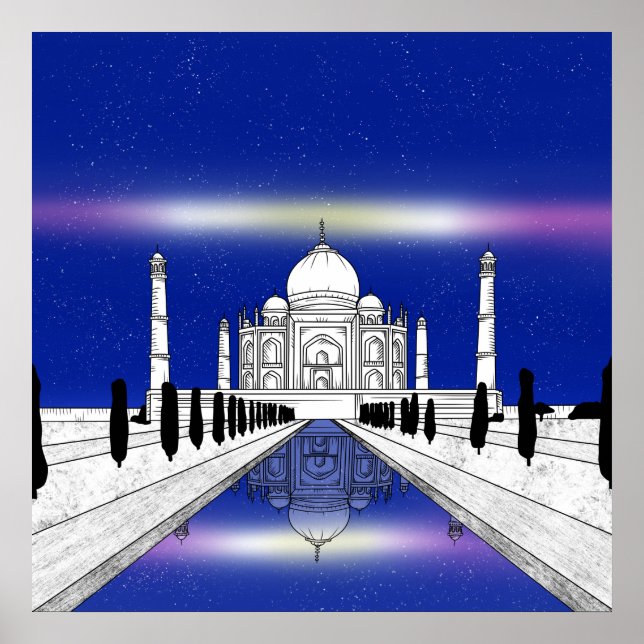 Taj Mahal Seven Wonders Illustration Poster (Vorne)