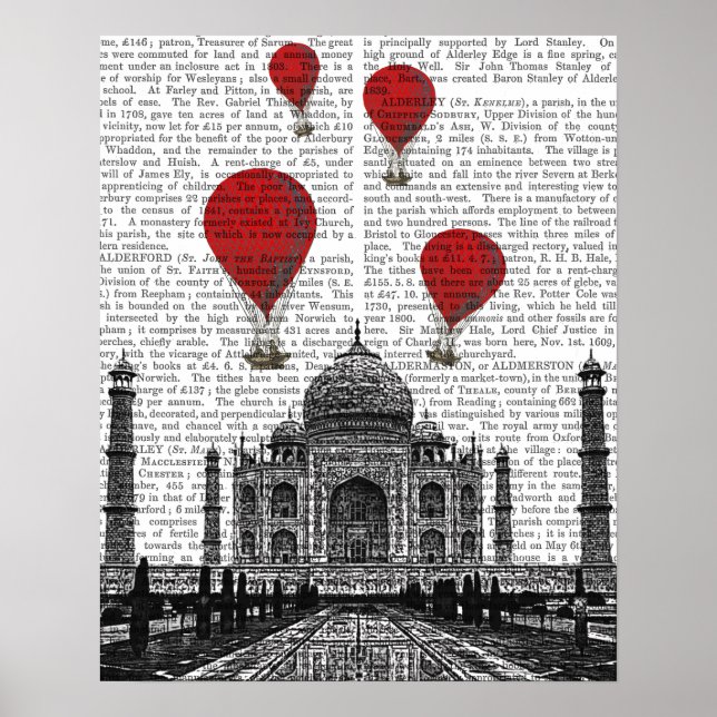 Taj Mahal und Red Hot Air Balloons Poster (Vorne)