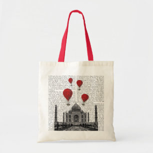 Taj Mahal und Red Hot Air Balloons Tragetasche