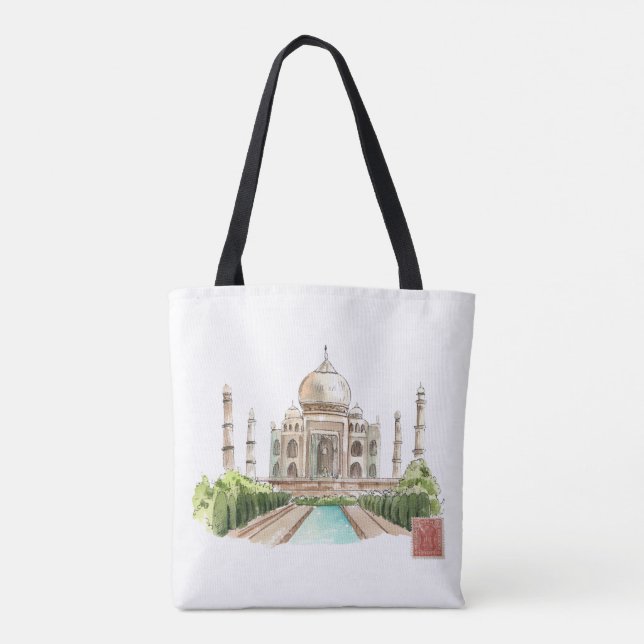 Taj Mahal Watercolor Art Printing Ikonische indisc Tasche (Rückseite)