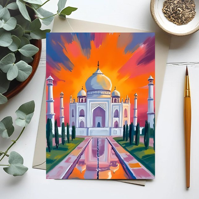 Taj Mahal Watercolor Sunset India Travel Postkarte (Von Creator hochgeladen)