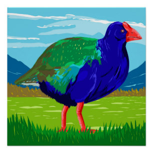 Takahe in Murchison Mountains in Fiordland WPA Art Poster