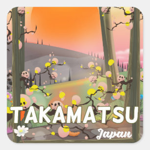 Takamatsu japan Reiseplakat Quadratischer Aufkleber