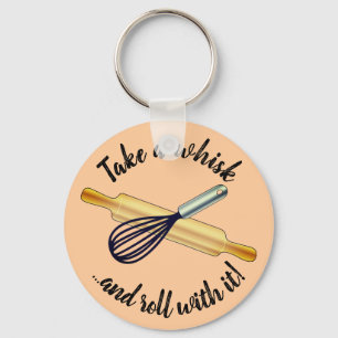"Take a whisk" Whisk und rollendes Button Bäcker' Schlüsselanhänger