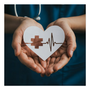take care medicine nurse's hand with a paper cut h poster