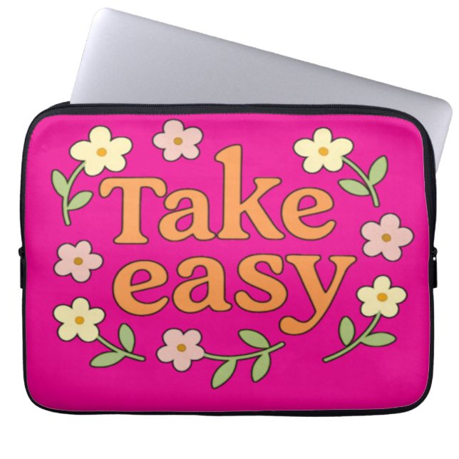 Take Easy: Positive Retro Floral Illustration Laptopschutzhülle (Vorderseite)