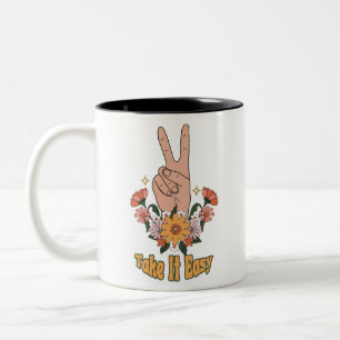 Take It Easy Boho Floral Zweifarbige Tasse