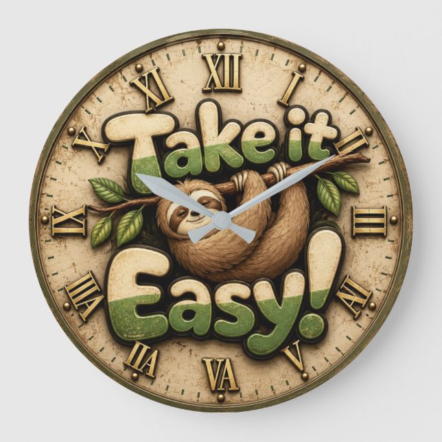 Take It Easy Sloth  Funny Große Wanduhr (Vorderseite)