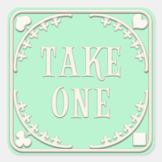 "Take One" Wonderland Tee Party Einladung Grün Quadratischer Aufkleber (Vorderseite)