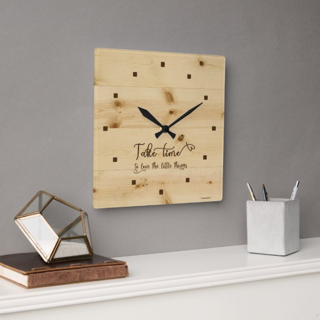 Take Time Wood Background Acrylic Wall Clock Quadratische Wanduhr (Büro)
