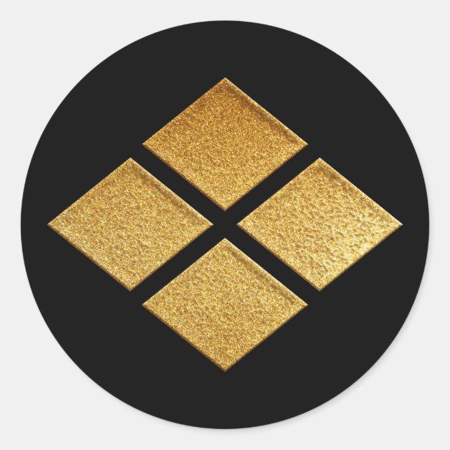 Takeda Kamon Takeda Bishi in Gold Runder Aufkleber (Vorderseite)