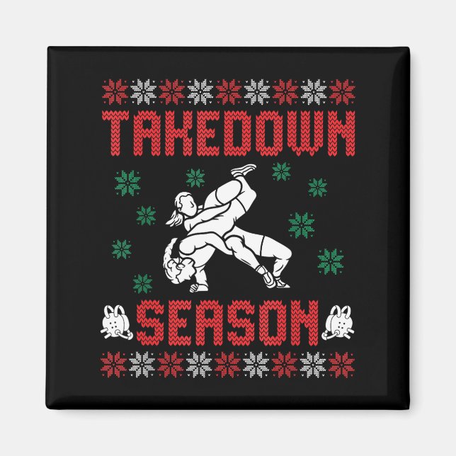 Takedown Season Girls Wrestling Ugly Sweater Chris Magnet (Vorne)