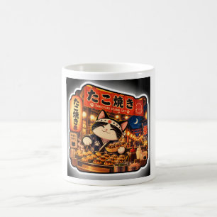 Takoyaki-Stand-Katze Japanisches Straßenfood Nacht Kaffeetasse