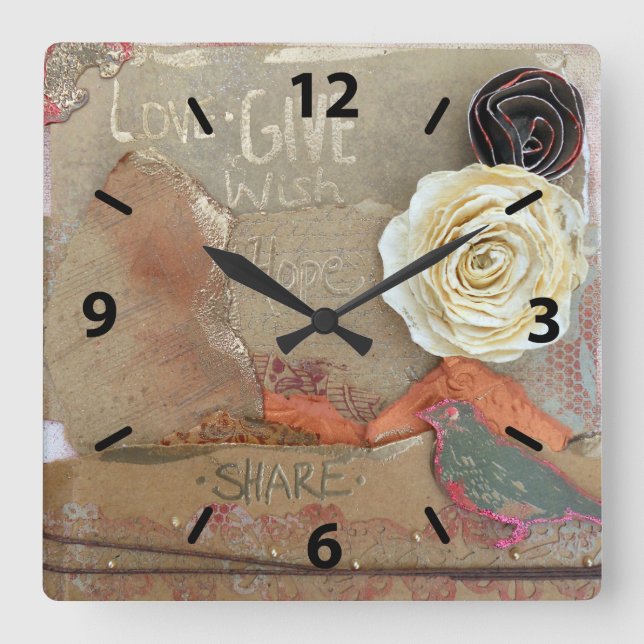 Taktgeber für Mixed-Media-Kunst Quadratische Wanduhr (Vorderseite)