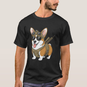 Taktischer Corgi-Hunderasse-Krieger-Tier-Pun-Meme T-Shirt