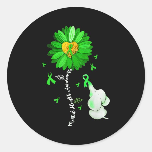 Tal Health Awareness Green Ribbon Elephant Runder Aufkleber (Vorderseite)