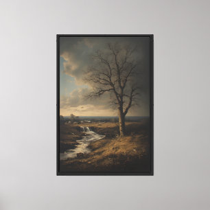Tal mit Bach und einsamem Baum Leinwanddruck