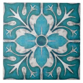 Talavera 01 Teal Blue Grey Mediterranean Floral Fliese