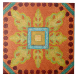 Talavera 04 Orange Gelb Blau Mediterran Geo Fliese