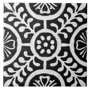 Talavera 11 Schwarz Weiß Grau Mediterrane Blumen Fliese