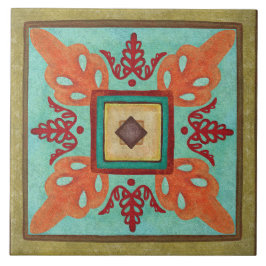 Talavera 15 Olive Aqua Orange Mediterranean Floral Fliese