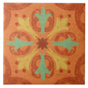 Talavera 16 Orange Rost Aqua Mittelmeer Geo Fliese