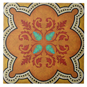 Talavera 17 Orange Rot Aqua Mittelmeer Blumenmuste Fliese
