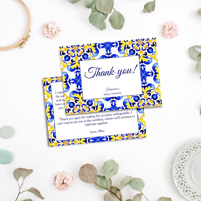 Talavera azulejo blauen Fliesen Mexikanisches Brau Dankeskarte (Talavera azulejo blue tiles Mexican bridal shower Thank You Card)