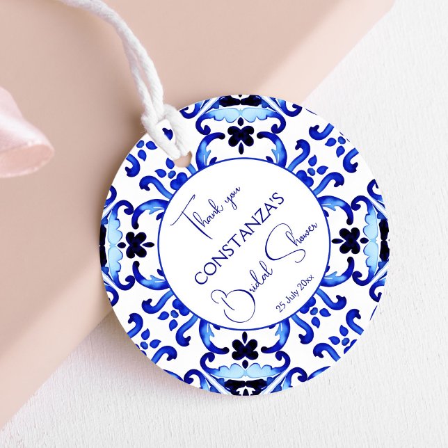 Talavera azulejo maiolica blauen Fliesen danke Geschenkanhänger (Talavera azulejo maiolica blue tiles Mexican Mediterranean bridal shower thank you favor tags)