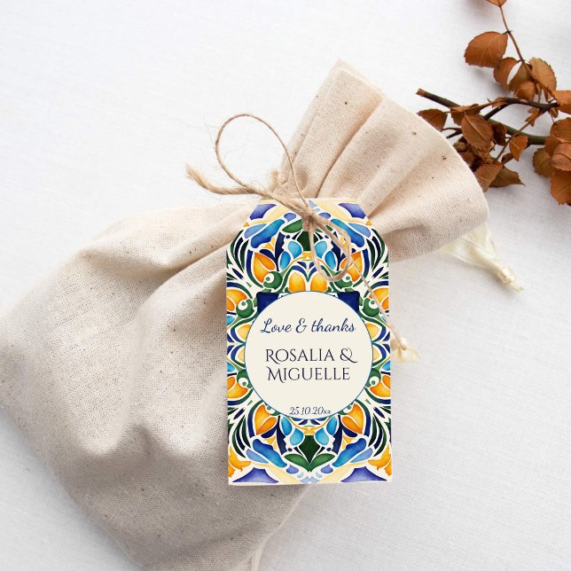 Talavera azulejo Vintag mexikanische Gefallen Geschenkanhänger (Talavera azulejo blue vintage Mexican wedding thank you favor Gift Tags)