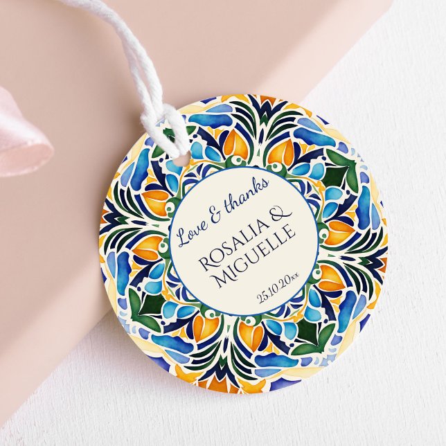 Talavera azulejo Vintag mexikanische Hochzeit Geschenkanhänger (Talavera azulejo blue vintage Mexican wedding thank you Favor Tags personalized favor tags template)