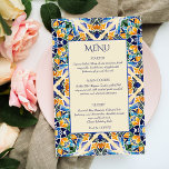 Talavera azulejo Vintage Fliesenkarte<br><div class="desc">Blau und braun bunt Vintage mexikanische talavera azulejo Fliesen Hochzeitsmenu Karten,  handschriftlich lässigen Schriftart bunte Talavera Fliesen Vintage Ornamente Menükarten</div>