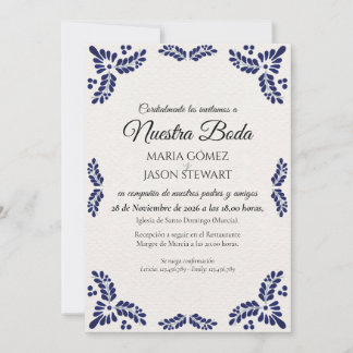 Talavera Black Floral Minimalist Spanish Wedding Einladung