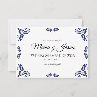 Talavera Black Floral Minimalist Spanish Wedding Save The Date