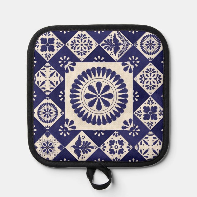 Talavera-Blaufliese Topflappen (Vorderseite)