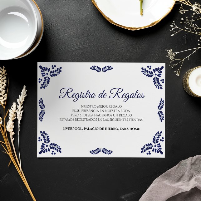 Talavera Blue Floral Minimalist Spanish Wedding Begleitkarte (Talavera Blue Floral Minimalist Spanish Wedding Enclosure Card)