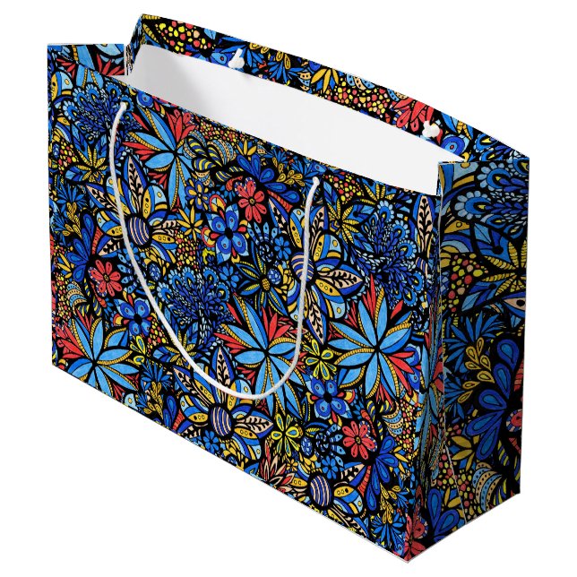 Talavera Bouquet Pattern Geschenktasche Große Geschenktüte (Rückseite Schrägansicht)