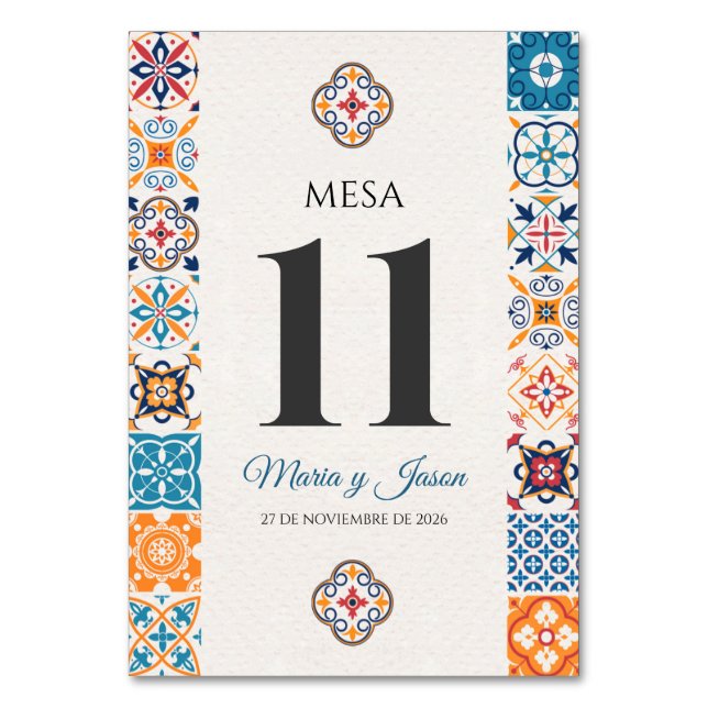 Talavera Colorful Floral Fiesta Spanish Wedding Tischnummer (Vorderseite)