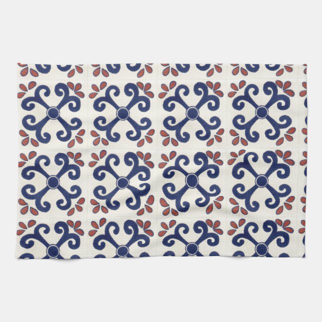 Talavera-Fliese Geschirrtuch in Blauem u. in (Horizontal)