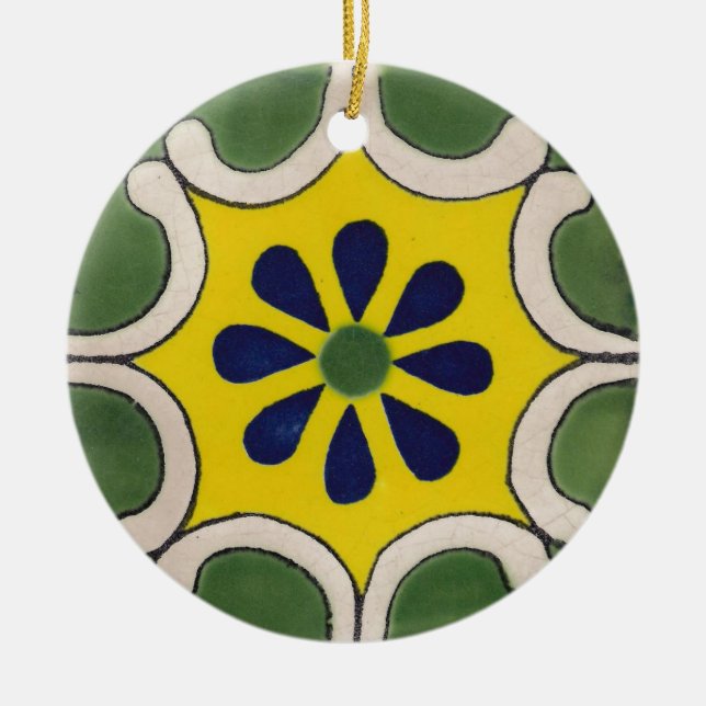Talavera-Fliese im Grün u. im Gelb Keramik Ornament (Vorne)