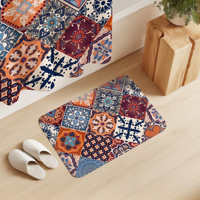 Talavera Fliesen Orange Sky Navy Blau Burgunder Ro Badematte (Von Creator hochgeladen)