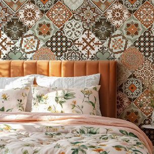 Talavera Fliesen Sage Grün Orange Braun Tapete
