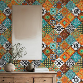 Talavera Fliesen Türkis Türkis Orange Schwarz Weiß Tapete