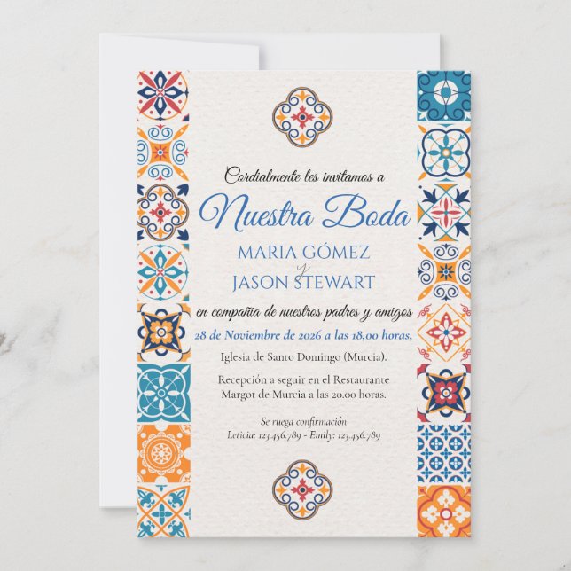 Talavera Floral Fiesta Spanish Wedding Invitation (Vorderseite)