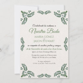 Talavera Green Floral Minimalist Spanish Wedding Einladung