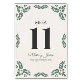 Talavera Green Floral Minimalist Spanish Wedding Tischnummer
